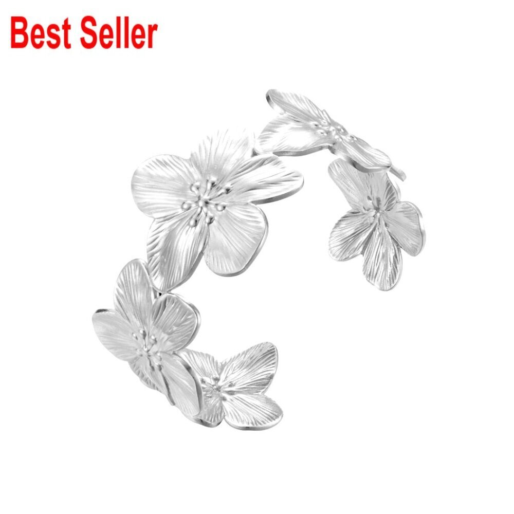 Metal Wide Cuff Bracelet, Adjustable Flower Design, Statement Jewelry
